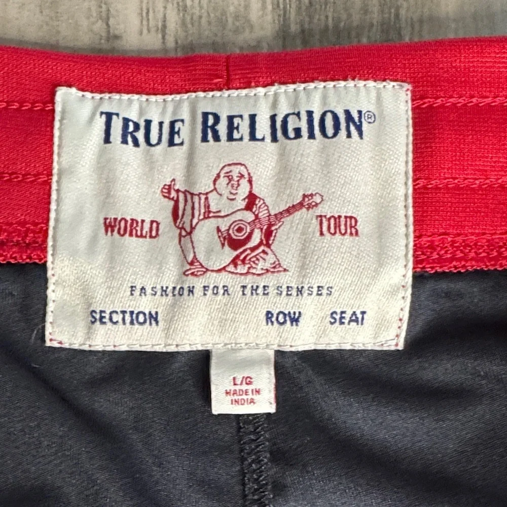 True Religion 90’s Y2K Black Shorts with Red and White Stripes